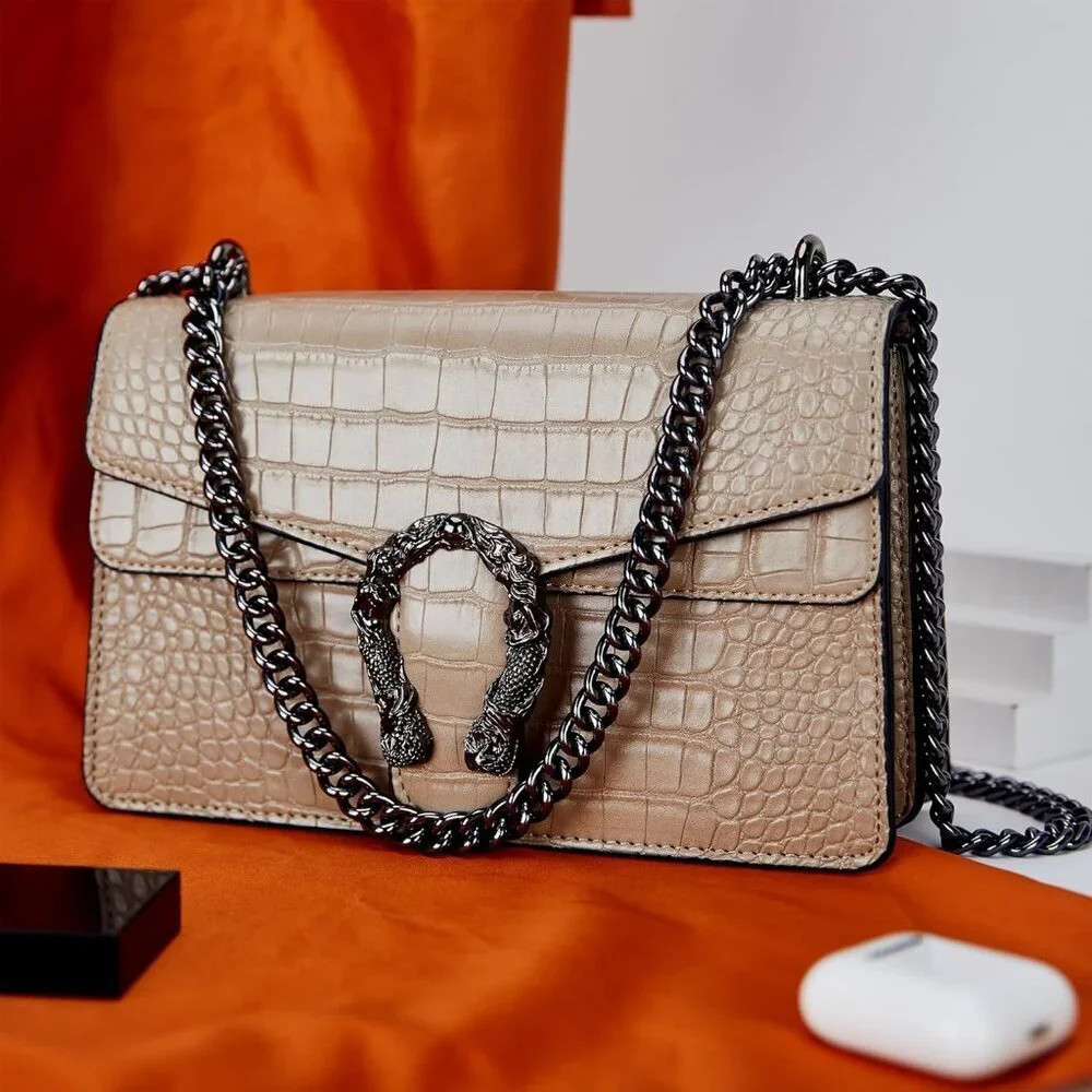 ⚡ Women's Snake Vegan Leather Print Casual Fashion Satchel Tan Crossbody Handbag